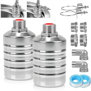 2 PCS Float Valve with 1/2", 3/4", 1" Adapters -304 Stainless Steel Water Float Valve Fully Automatic Water Level Control for Water Tanks, Aquariums, Livestock Troughs,Pools,Distillers & Ponds