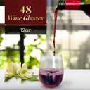Reli. Disposable Wine Glasses (48 Pack, 12oz) Plastic Stemless Wine Glasses Disposable | Clear and Stemless for Parties, Cocktails, Whiskey, Weddings | Shatterproof
