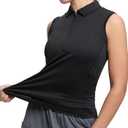 HOTSUIT Womens Golf Shirt Sleeveless Collared Golf Clothes Polo Shirts Quick Dry Lightweight V Neck UPF 50+ (Black, XXL)