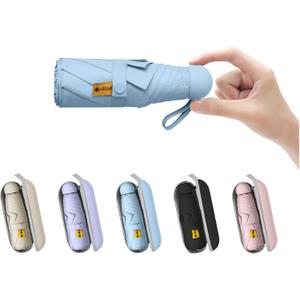 BAODINI Travel Mini Umbrella for Purse With Case-Small Compact UV Umbrella Protection Sun-Lightweight Tiny Pocket umbrella a with Case for Women, Girls (1-Light Blue)