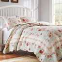 Antique Rose 100% Cotton Heirloom-Quality Quilt Set, 3-Piece Full/Queen, Blue