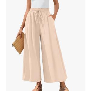 No Brand Women's Palazzo Pants Dressy Casual Wide Leg Slacks Elastic Waist with Pockets L