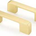 Haliwu 5 Pack Cabinet Handles Brushed Gold Cabinet Pulls 3 Inch Hole Center Drawer Pulls Modern Square Dresser Handles for Bathroom Kitchen Bedroom, Zinc Alloy