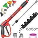 Pressure Washer Gun, with Replacement Wand Extension, 40 Inch Power Washer Long Gun with 5 Nozzle Tips and M22 fittings, Max 5000 PSI