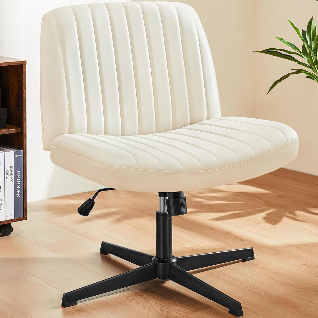 OLIXIS Criss Cross Chair with Wheels Wide Cross Legged Office Desk Vanity Chair Comfy Fabric Armless Adjustable Swivel for Home Computer Task Fabric Beige