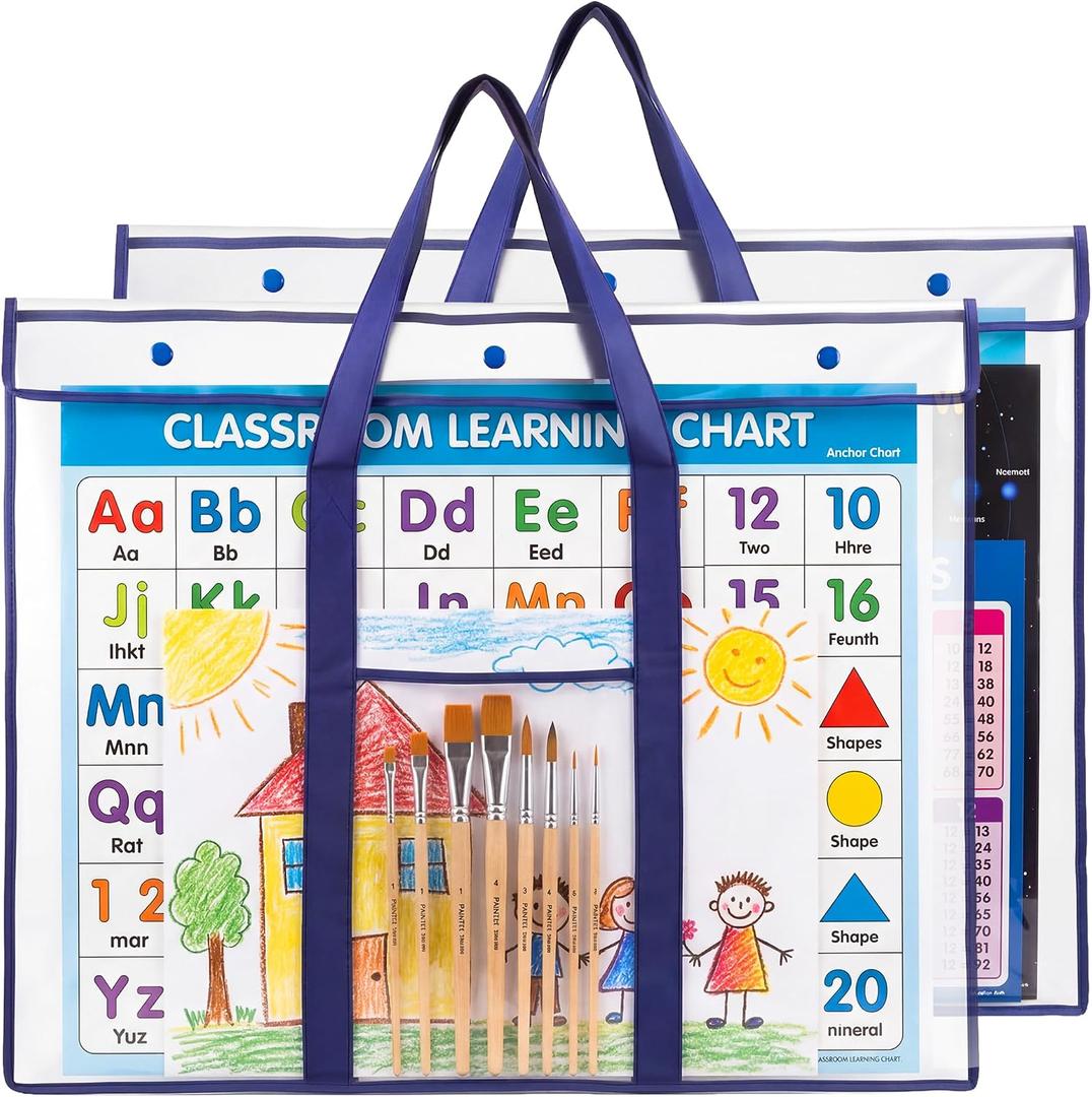 GAMENOTE 2 Pack Large Poster Storage Bag (31.5"25.5") Bulletin Board Holder Art Portfolio Container for Teachers Classroom Organization