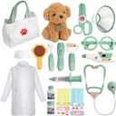 Liberry Doctor Kit for Toddlers 3 4 5 6 Years Old, 26 Pcs Kids Doctor Playset with Dog Toy, Stethoscope and Dress Up Costume, Pretend Play Medical Gift for Boys Girls (Green)