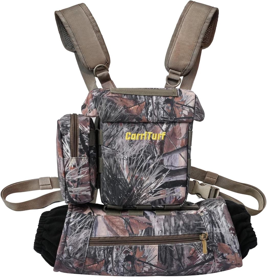 CarriTurf Waterproof Binoculars Harness with Rangefinder Pouch  Silent Material, Magnetic Closure, Hand Warmer Pockets for Hunting, Hiking & Giftable Outdoor Gear