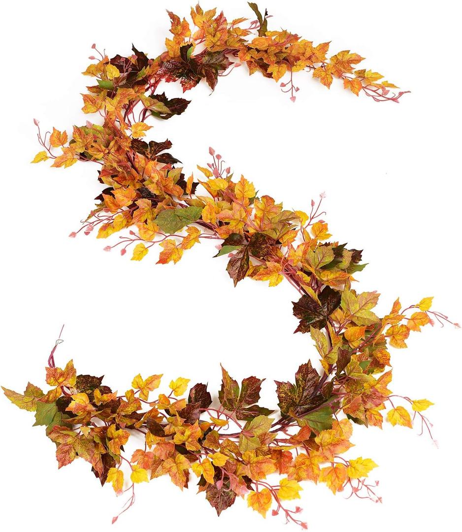 DearHouse 2 Pack Maple Leaf Vine Garland, 6.5 Ft/Piece Artificial Autumn Foliage Thanksgiving Decor for Home Wedding Fireplace Party Christmas