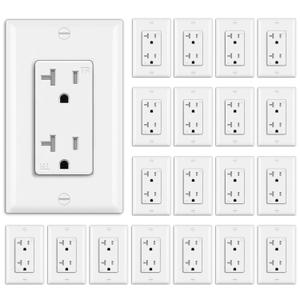 BESTTEN 20 Pack 20 Amp Decor Wall Receptacle Outlet, 20A Tamper-Resistant (TR) Electrical Outlet with Wallplate, Residential and Commercial Use, UL Listed, White