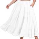 LassDazz Women's Plus Size Maxi Skirt Layered Tiered Long Skirts High Waisted A Line Flowy Maxi Skirt with Pockets White XX-Large Plus