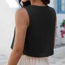 ELLEVEN Linen Crop Tops for Women Boho Spring Summer Sleeveless Tops Cute Going Out Outfits Beach Vacation Clothes Black Medium (Black, M)