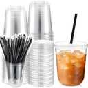 Ziliny 50 Set Clear Plastic Cups with Lids and Straws, Disposable Iced Coffee PET Cups for Drinking Cold Beverage Juice Parfait Smoothie Milkshake Coffee Shops Party Supplies (14 oz)
