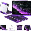 Transparent Case with Keyboard for iPad Air 13 Inch (M3/M2, 2025/2024), iPad Pro 12.9 Inch (6/5/4/3 Gen),7-Color Backlit,Magic wireless Keyboard, 360Rotating,with trackpad,Pencil Holder,Purple