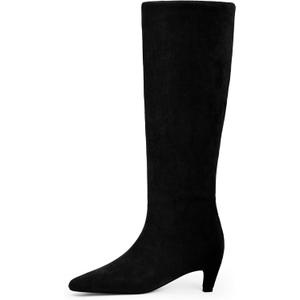 Modatope Knee High Boots Women Square Toe Kitten Heel Tall Boots Womens Fashion Long Boots (7.5, Suede Black)