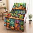 Colorful Succulent Blanket, Cozy Plant Throw Blanket for Couch Bedroom Outdoor, Lightweight Soft Flannel Travel Blankets, Gifts for Women Adults Kids, Home Cabin Garden Decor 50"x60"