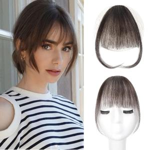 Bangs Hair Clip in Bangs 100% Real Human Hair Extensions Fake Wispy Bangs Fringe with Temples Curtain Flat Neat Front Air Hairpieces for Women Kids Daily Wear Brown (2# Dark Brown)