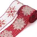 2 Rolls Christmas Ribbons for Crafting, Xmas Wired Edge Ribbon Red White Burlap Ribbon Bow Winter Holiday Snowflake Wired Ribbons for Gift Wrapping Christmas Sewing DIY Crafts Supplies Style 2: 2R Snowflake