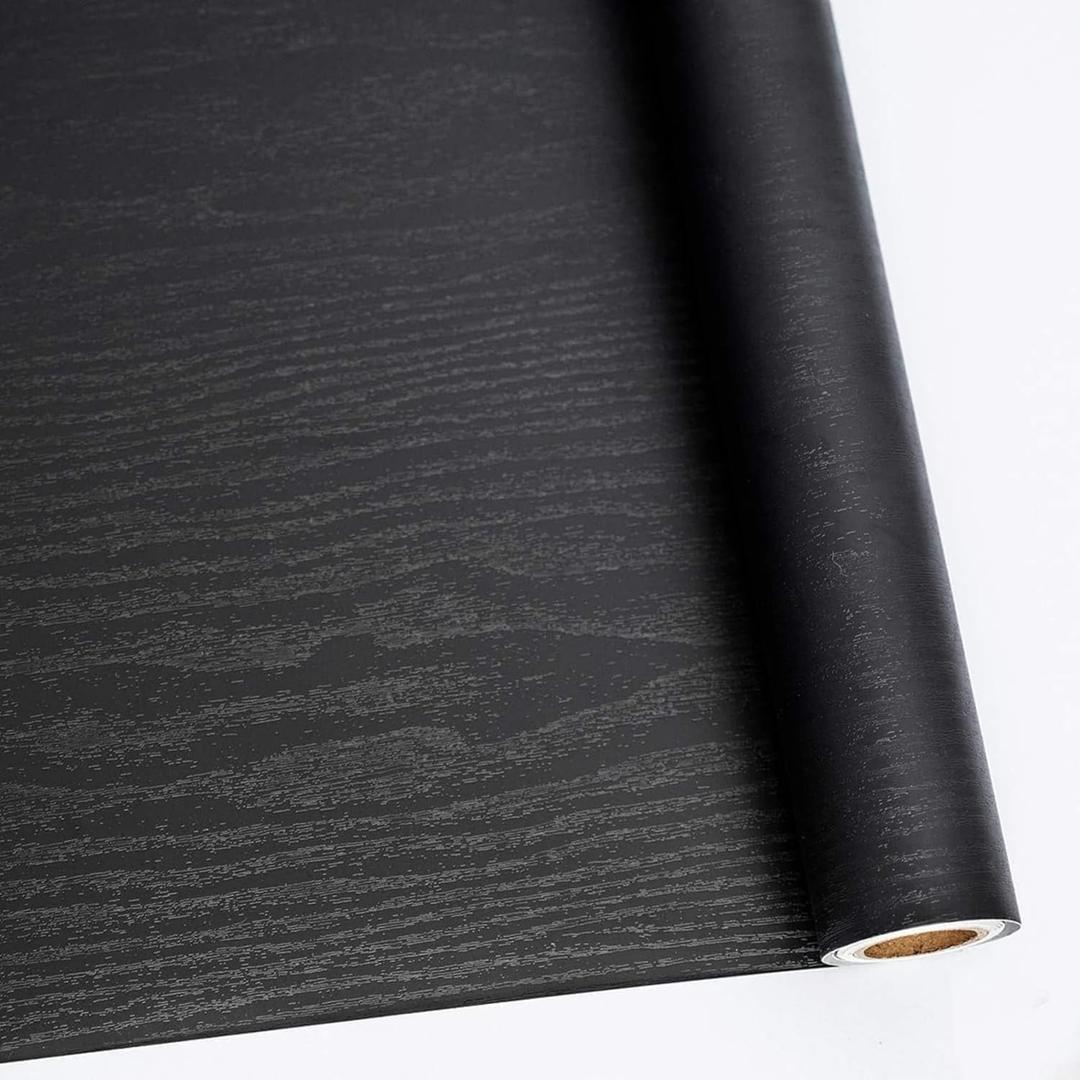Abyssaly 24 Inch X 196 Inch Black Wood Self Adhesive Paper Decorative Self-Adhesive Film Furniture Real Wood Tactile Sensation Surfaces Easy to Clean