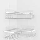 Adhesive Shower Caddy, 2 Pack Corner Bath Organizer, Rustproof Stainless Steel Shower Shelves with Large Capacity, No Drilling Shelves for Bathroom Storage, Home, Kitchen Décor (White)