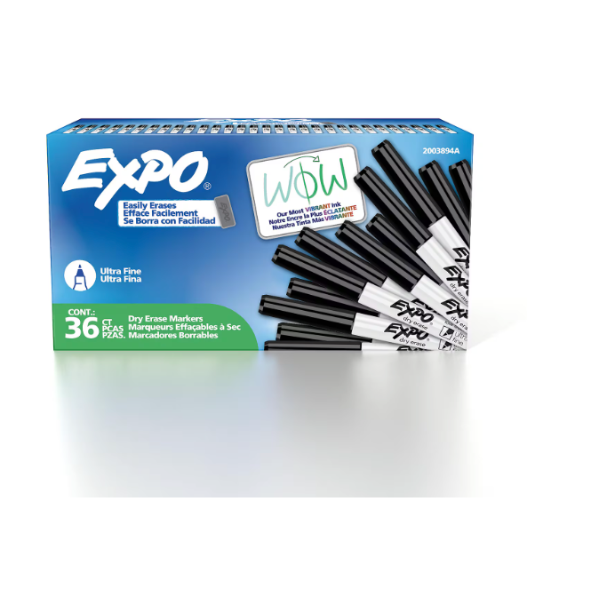 EXPO Low Odor Dry Erase Markers Ultra Fine Tip Black 26 Count