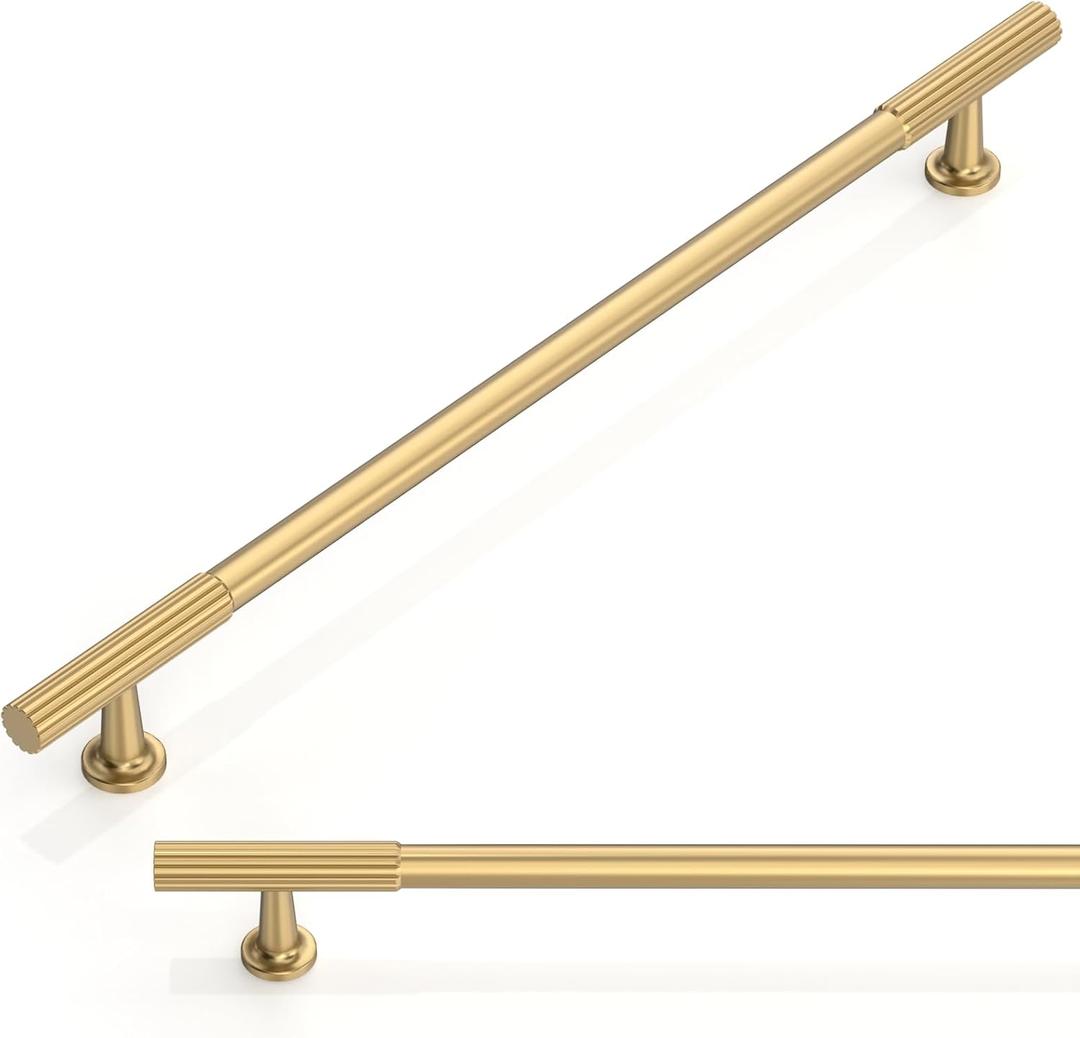 10 Pack Brushed Brass Cabinet Pulls 10 Inch(256mm) Kitchen Cabinet Handles Cabinet Hardware for Drawer Pulls (10" Hole Center)