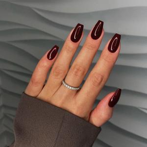 Burgundy Red Short Coffin Press on Nails Medium Coffin Nails Press ons, Dark Red Glue on Short Fake Nails for Women Ballerina Acrylic False Nail Handmade Medium Square Gel Nails