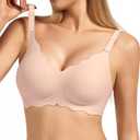 Women's No Underwire Jelly Comfort Wireless Full Coverage Bra, Scalloped Push Up T-Shirt Bra with Convertible Straps, Size Small