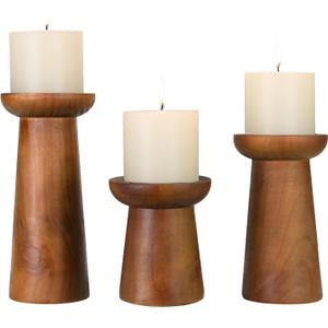Pillar Candle Holders Set of 3 Wooden Candle Holders Decorative Wood Candlestick Holders for Living Room, Table Centerpiece for Wedding, Christmas, Party, Home - 4", 6", 8"