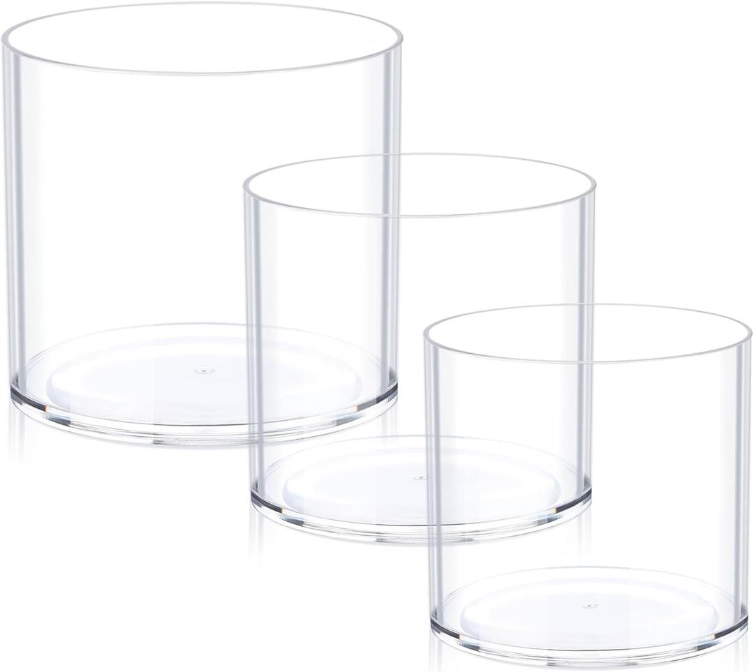 Clear Vase Set of 3, Polycarbonate, Round, Transparent, Wide Mouth, Ideal for Wedding Decor, Flowers, Bedroom, Living Room, Bathroom, Break Resistant