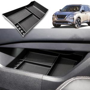 HGWEI Lower Center Console Organizer Compatible with Nissan Rogue 2021 2022 2023 2024 2025 2026 Interior Accessories, Insert Tray Armrest Storage Box, Black