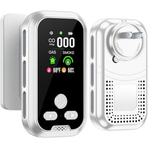 6-in-1 Plug in Air Gas-Detectors (C O/Temperature/Gas-/Humidity Detector) Plug & Play for Home/Kitchen/Hotel/Travel (White)