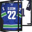 Wooden Jersey Frame Display Case 2 Pack, Large Sports Jersey Shadow Box Frame with Hangers for Hockey Football Baseball Basketball Soccer Shirt and Uniform, Black