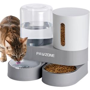 2 Pack Automatic Cat Feeder Stainless Steel Water Dispenser Gravity Food Feeder and Waterer Set with Pet Food Bowl for Small Medium Kitten Puppy Pets Large Capacity(Grey)