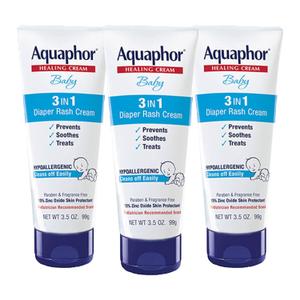 Aquaphor Baby Diaper Rash Cream, 3-in-1 Diaper Rash Relief, 3.5 Oz Tube, (Pack of 3)