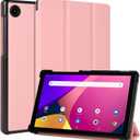 DMLuna Case for TCL Tab 8 SE + 8 Plus / 8 Tablet - Slim Lightweight Tri-Fold Stand Hard Back Shell, Premium Smooth PU Leather Cover, Pink