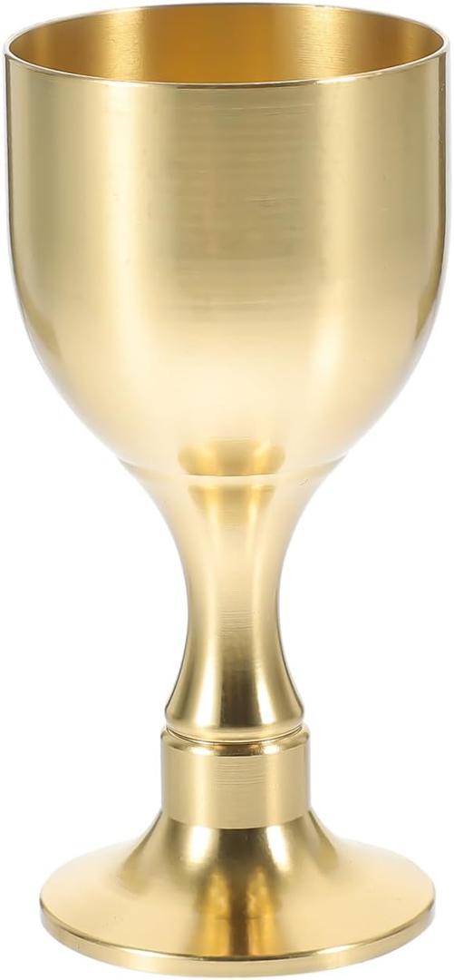 PRETYZOOM Chalice Goblet Cup, Altar Communion Food Safe Brass Cup for Liquor, Church, Ritual, Buddish, Pure Wine Glasses Wedding, Blessing, Royal Medieval Decor, Gold, 1 Oz