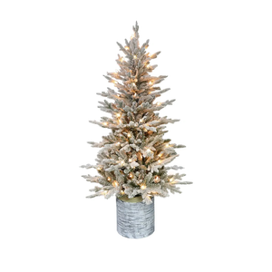 Puleo International 4.5ft Pre-Lit Potted Flocked Arctic Fir Christmas Tree with 70 Clear Lights, 419 Realistic Dense Branch Tips, Easy Setup Artificial Trees with Sturdy Metal Stand