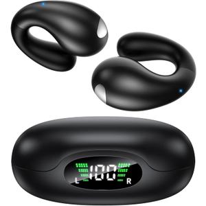 Open Ear Earbuds, Clip on Earbuds Bluetooth 6.1 Wireless Earbuds with LED Power Display 50H Playtime Bone Conduction Earbuds with Waterproof Design Open Ear Headphones for Running Workout Cycling