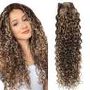 Urbeauty Curly Clip in Extensions Remy Human Hair Brown Highlight Blonde Natural Wavy Hair Extensions 18 Inch 120g Triple Weft Clip in Hair Extensions Full Head Kinky Curly Human Hair 4/27