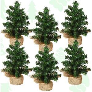 Yinder Tabletop 6 Pcs Mini Christmas Tree 7.87 Inch Artificial Mini Xmas Miniature Pine Christmas Tree with Linen Base for Xmas Holiday Decorations Indoor Home Kitchen Dining Table