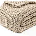 YnM Chunky Throw Blanket, Medium-Weight, Hand Knitted, Skin Friendly, Ventilated and Breathable, Machine Washable, Home Dcor Piece for Couch, Sofa and Bed (Beige, 50x70 Inch)