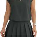 Wenrine Womens 2 Piece Skirt Sets Summer Casual V Neck Crop Tops Pleated Mini Skort Skirts Vacation Outfits Matching Sets (M)