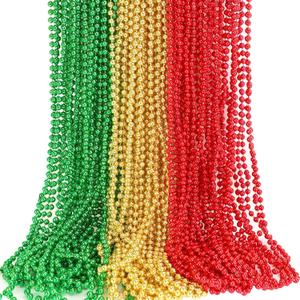 JULBEAR Bulk Christmas Beads Necklaces, 30pcs Red Green Gold Metallic Plastics Bead Necklaces for Xmas Holiday Party Favors Carnival Decorations Costume Accessories Supplies