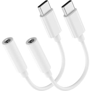 2 Pack USB C to 3.5mm Headphone Jack Adapter for iPhone 17/16/15/Pro Max/Plus, Type C Aux Audio Dongle Cable Cord Compatible with iPad, Samsung Galaxy S25/24/S23/S22/S21, MacBook-White