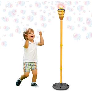 Tiki Torch Bubbler - Bubble Machine with Lights and Music, Bubble Blower and Wand, Rechargable Outdoor Toy for Kids Teens Adults, Includes 4oz Bubble Solution