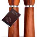 Wooden Salt and Pepper Grinder Set  Refillable Salt and Pepper Mill with Adjustable Upgraded Large Size Ceramic Burr  Manual Pepper Grinder with Acacia Wood Body  8.3 Tall