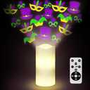 Baquler Mardi Gras Projector Light Decor Mardi Gras Flameless Candles Battery Operated LED Candle Table Decoration for Indoor Window Night Light with Remote Timer Carnival Party Home Prom Room Decor