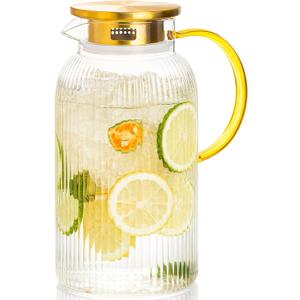 OneDream 68oz Glass Pitcher with Lid Leak-Proof Design, Ergonomic Handle for Hot & Cold Beverages Perfect for Water, Tea, Coffee, and Iced Drinks, 1 Pack