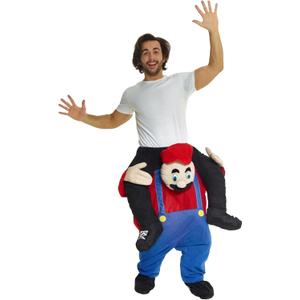 Unisex Piggy Back Red Plumber Piggyback Costume Retro 80's Gaming Costume
